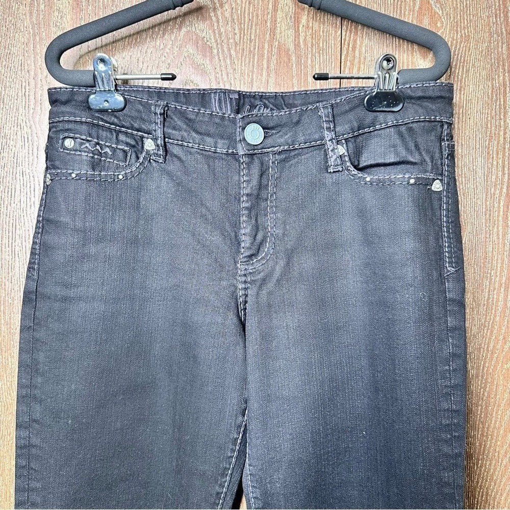 Y2K Embroidered Bootcut Denim Jeans Womens 6 Black Mid Rise Wide Leg Casual Pant - Picture 6 of 11